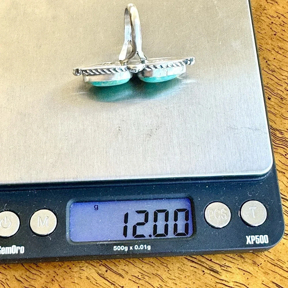 Navajo Turquoise‎ Ring Two Stone Size 8.5 Signed Shakey Long Sterling